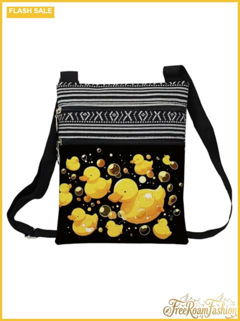 Rubber Duck Printed Small Ethnic Crossbody Bag Adjustable Strap Zipper Sling